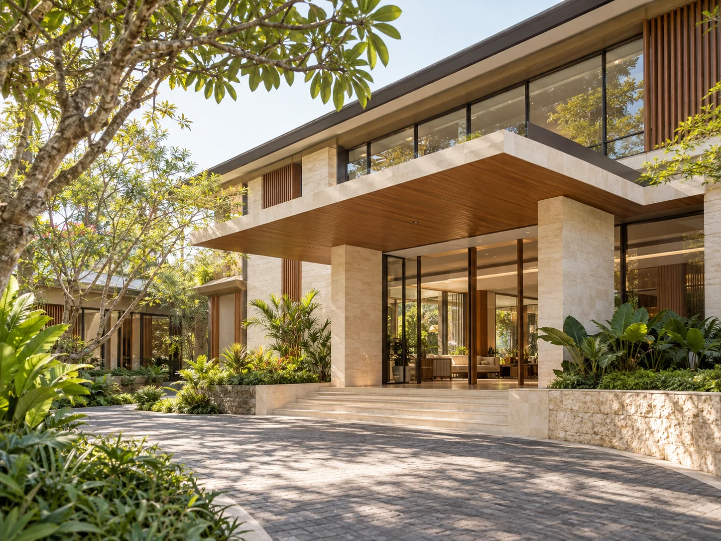 Contemporary tropical architecture and landscaped greenery