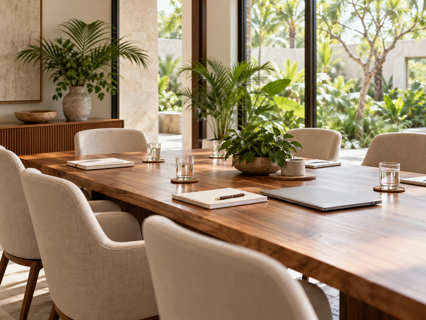 A calm meeting room prepared for management discussions